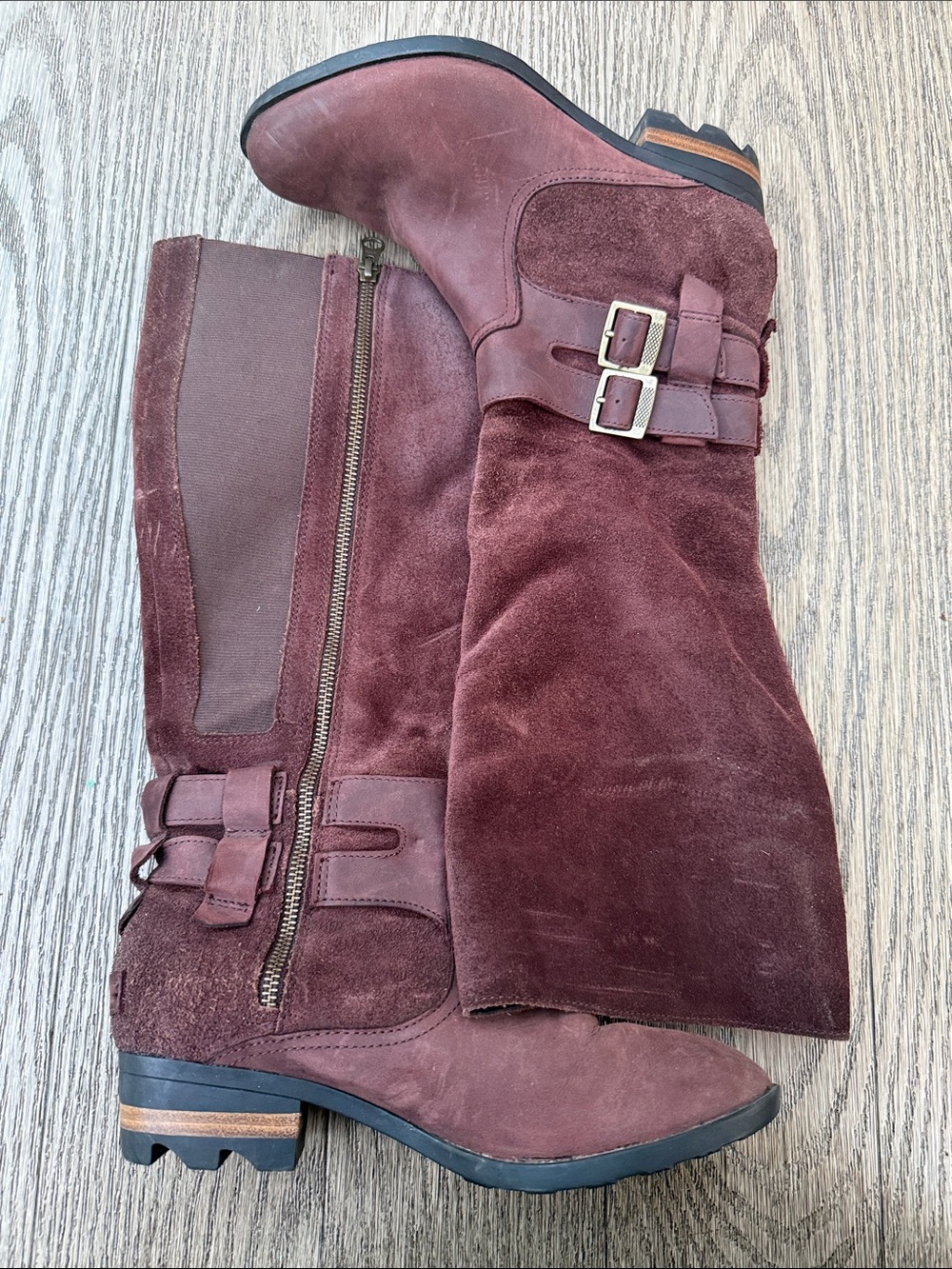 Sorel Over-the-Knee Suede Boots in Burgundy